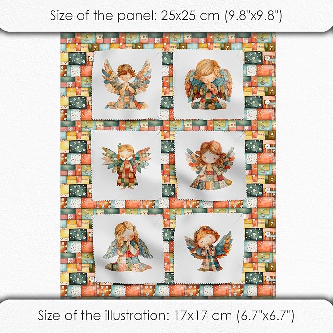 ‍ Patchwork Angel Cotton Fabric Panel – 6 Designs + Bonus Sheet 29.5×19.6 inch - Image 6