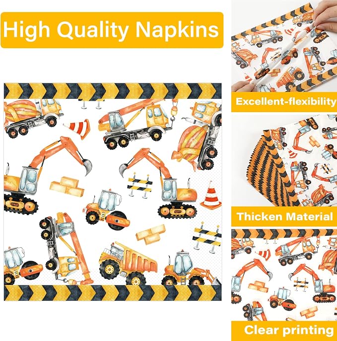 100 Pcs Construction Birthday Party Plates and Napkins Set Dump Truck Birthday - Image 3