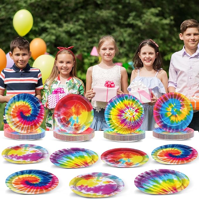 Naozinebi 72PCS Tie Dye Birthday Plates Tie Dye Party Decorations Colorful - Image 7
