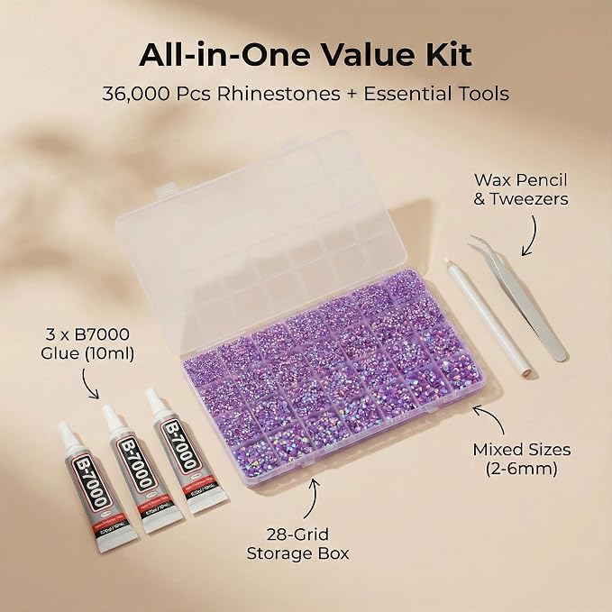 36000Pcs Lavender Rhinestones for Bedazzling, Resin Flat Back Crystal Stone - Image 2