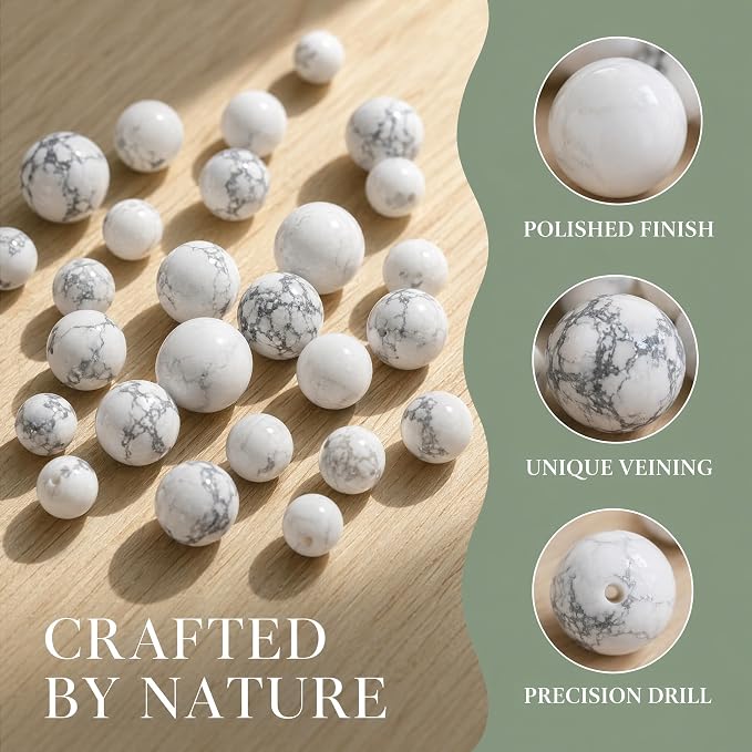 60pcs Natural Matte White Howlite Gemstone Beads，6mm Frosted Round Loose Stone - Image 5