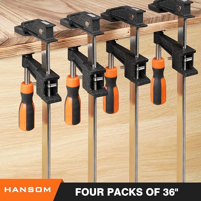 4-Pack 36 inch Bar Clamps, Long Wood Clamps Heavy Duty, Force 600 Lbs, Adjustable & Quick Release, 2.5 inch Throat Depth with Plastic Handle