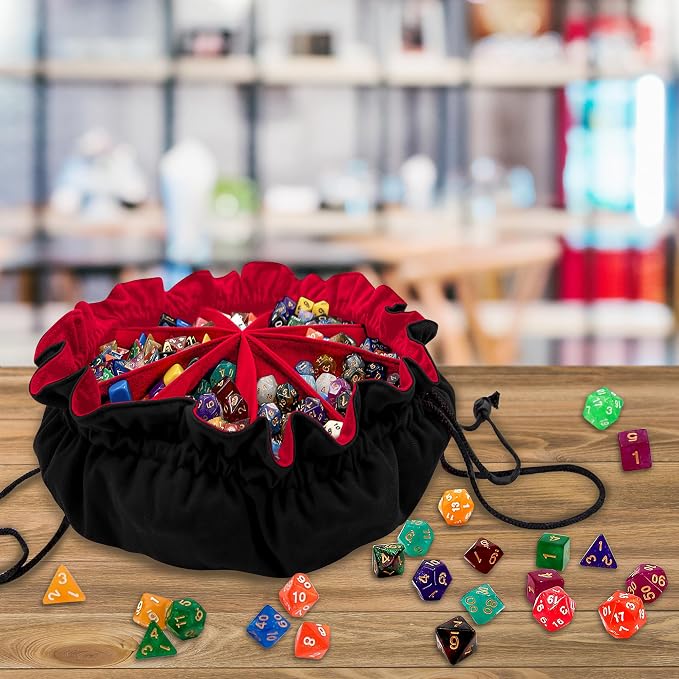 SIQUK Large Dice Bag with Pockets Drawstring Dice Bag DND Dice Storage Bag Big - Image 6