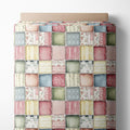 Soft Meadow Patchwork Cotton Fabric Panel, Pastel Floral & Stripe Design by FabricsTown