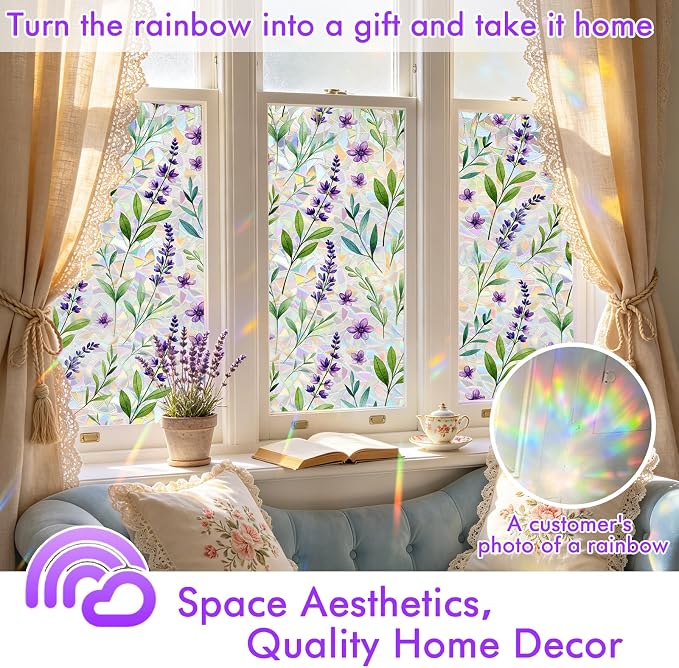 SOMWISE Rainbow Window Privacy Film, Heat Control, UV Blocking, Anti-Glare - Image 3