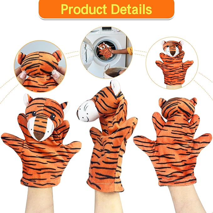 6 PCS Hand Puppets Set Animal Plush Puppet Elephant Tiger Giraffe Monkey Lion - Image 6