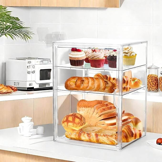 Attelite Pastry Display Case, 2 Pack 4 Layers Adjustable Clear Bread Box - Image 4