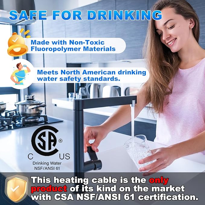 HEATIT Heat Tape for Drinking Water Supply In Pipe Self Regulating Heating Cable Pipe Freeze Protection NSF/ANSI/CAN 61 Certified 120V, 40FT