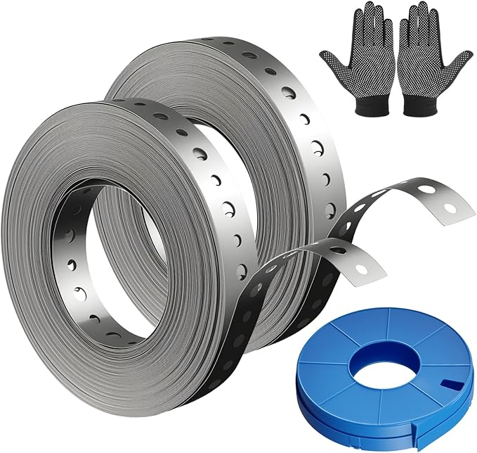 Metal Pipe Strap, 3/4 inch, 100 FT, Galvanized Hanger Strapping with Holes for Pipe Support, Flexible Trimming | Includes Storage Case & Gloves, Storage Case (100 FT 2Pack)
