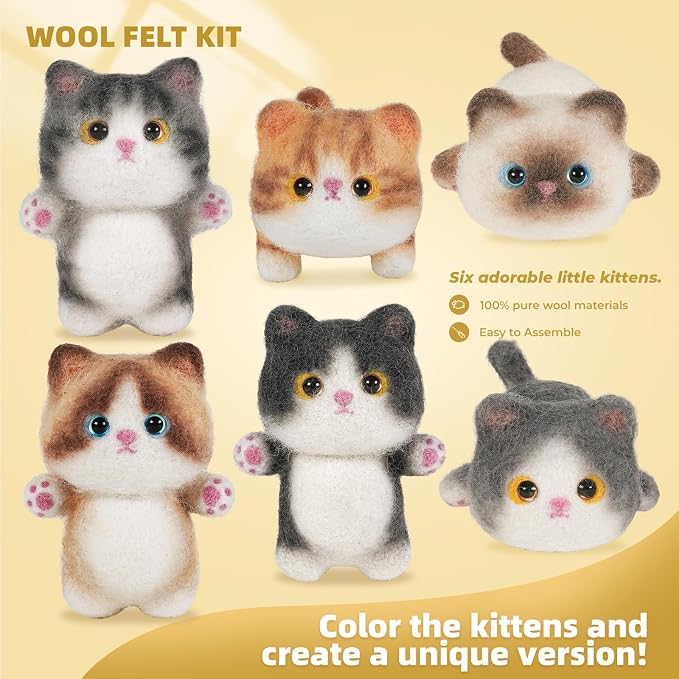 MOREJMTT Needle Felting Kit, 6Pieces Cats Making Wool Needle Felting Starter Kit - Image 2
