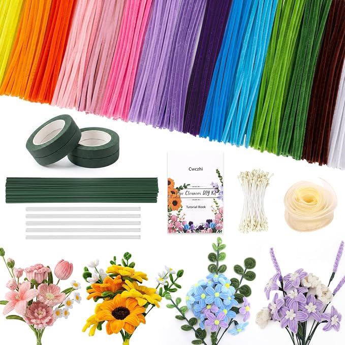 1050 PCS Pipe Cleaner Flower Kit, 15 Assorted Colors Pipe Cleaners Craft by Unknown