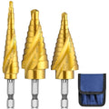 3PCS Step Drill Bit Set, Spiral Grooved HSS Titanium Step Drill Bits for Metal, 31 Sizes Stepper Up Bits