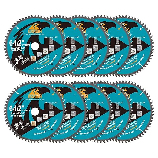 6-1/2 Inch Miter/Table Saw Blades 10pcs, 60 Teeth ATB TCT Fine Finish Wood Cutting Circular Saw Blade with 4/5|5/8 Inch Arbor