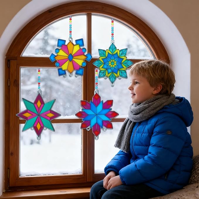 Ayhuhra 30 Sets Winter Snowflake Wind Chime Suncatchers Craft Kits DIY Window - Image 5