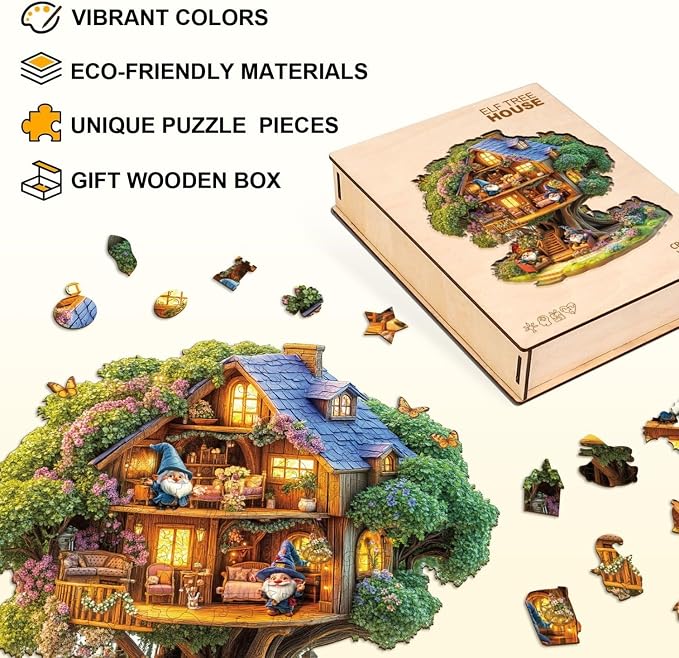 Elf Tree House Puzzles Adults Gifts Wooden 85 Pieces 8.5 * 8.2in - Image 2