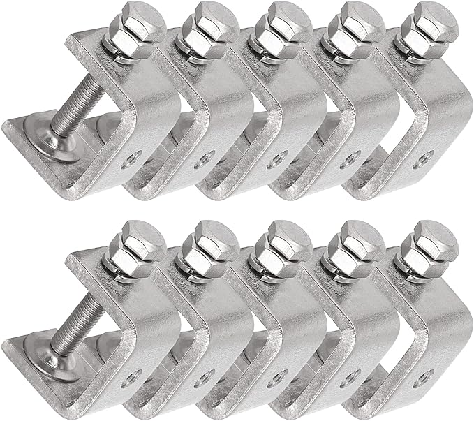 Stainless Steel C Clamps Mini 1 Inch for Mounting, Heavy Duty Metal U Clamps for Metal Working, Small Desk Clamp with Stable Wide Jaw Opening & Protective Pads/I-Beam Design (10pcs)