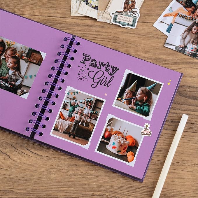 potricher 7 x 7 Inch DIY Scrapbook Album 40 Pages Hardcover Kraft Paper Scrap - Image 3