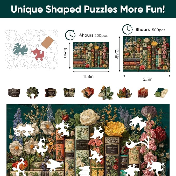 BODHIPNJOY Wooden Puzzles for Adults, Books Jigsaw Puzzles, Wildflowers Book - Image 3