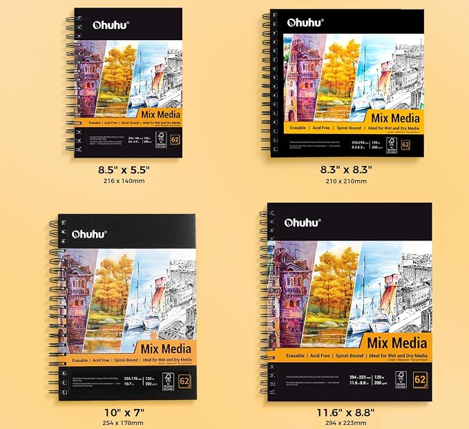 Ohuhu Mix Media Pad, 8.3" x 8.3" Mixed Media Art Sketchbook, 120 LB/200 GSM - Image 6