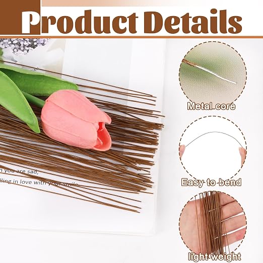 CCINEE 26 Gauge Brown Floral Stem Wire, 14 inch - Image 3