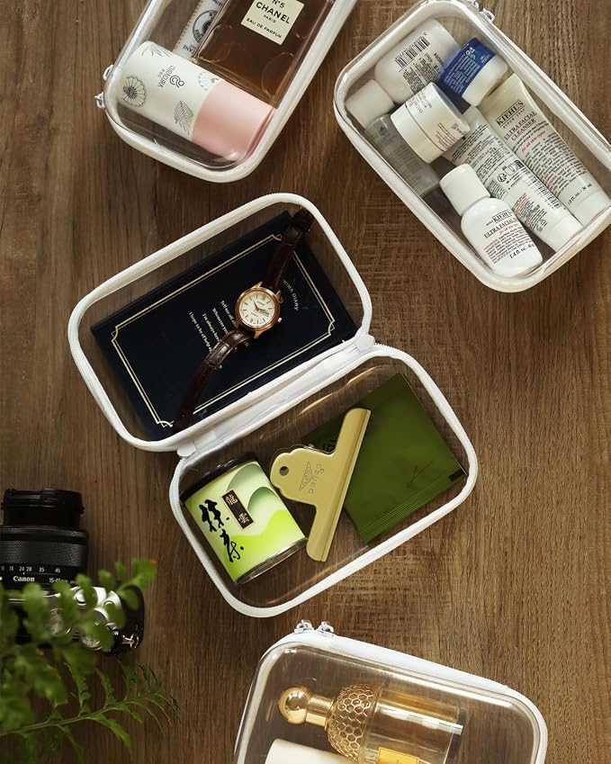 CoiiJoii Zippered Pouch Hard, Stackable Storage Bins, Portable Clear Bin Zipper - Image 4