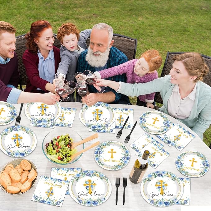 200pcs God Bless Plates Napkins Baptism Paper Tableware Set First Holy - Image 6