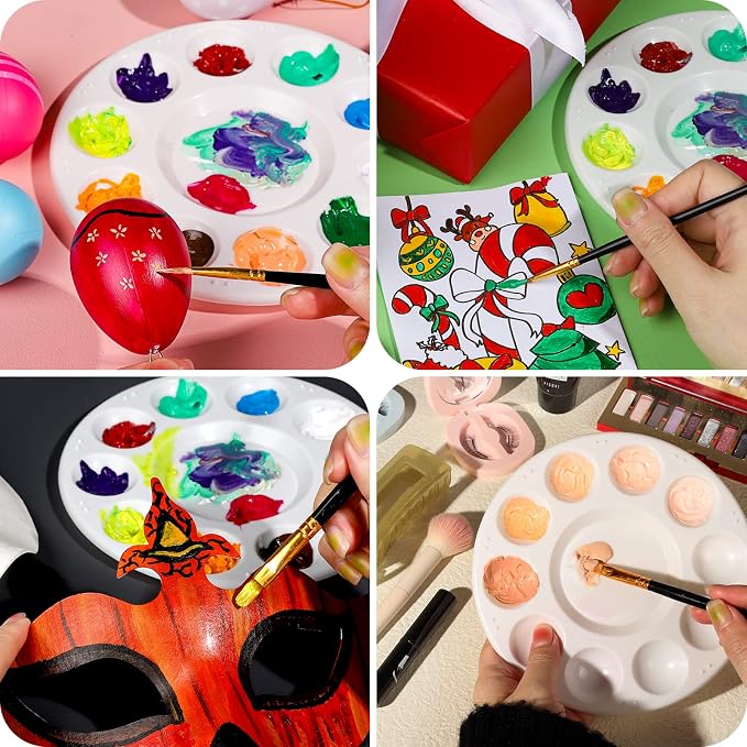 FANDAMEI White Round Paint Tray Palettes, Paint Palette Tray, Plastic Paint - Image 5