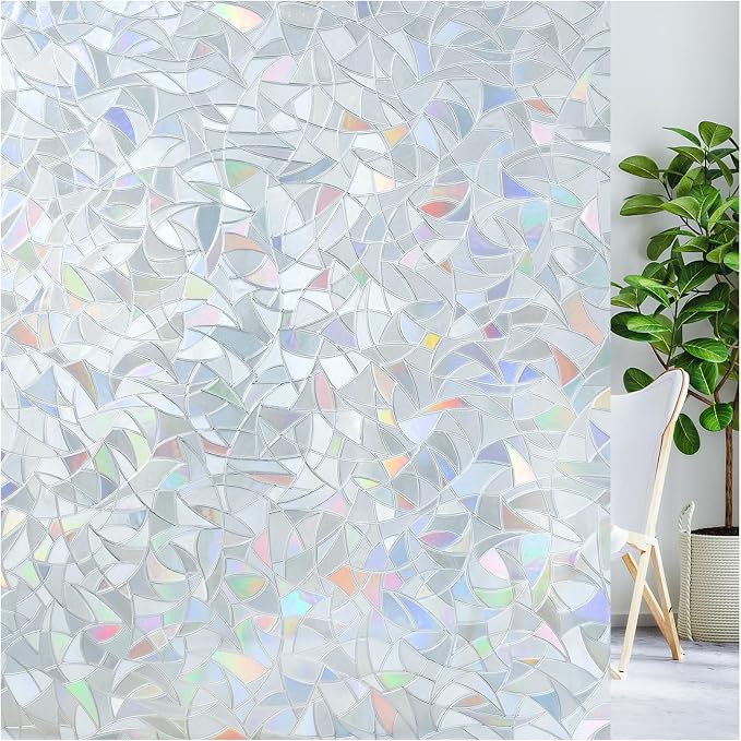 LUTE Rainbow Window Privacy Film, Stained Cling, 17.5" x 118.1" | 3D Decorative by LUTE