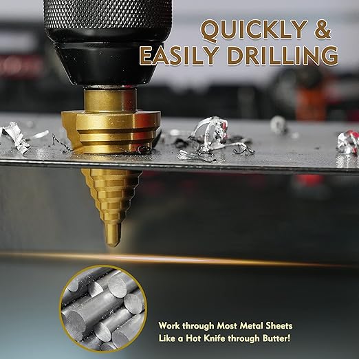 Step Drill Bit Set, 3 Pcs Titanium High Speed Steel Unibit Drill Bits, Stepped Up Bits for Sheet Metal, DIY Lovers with Aluminum Case, Total 28 Sizes for Multiple Hole
