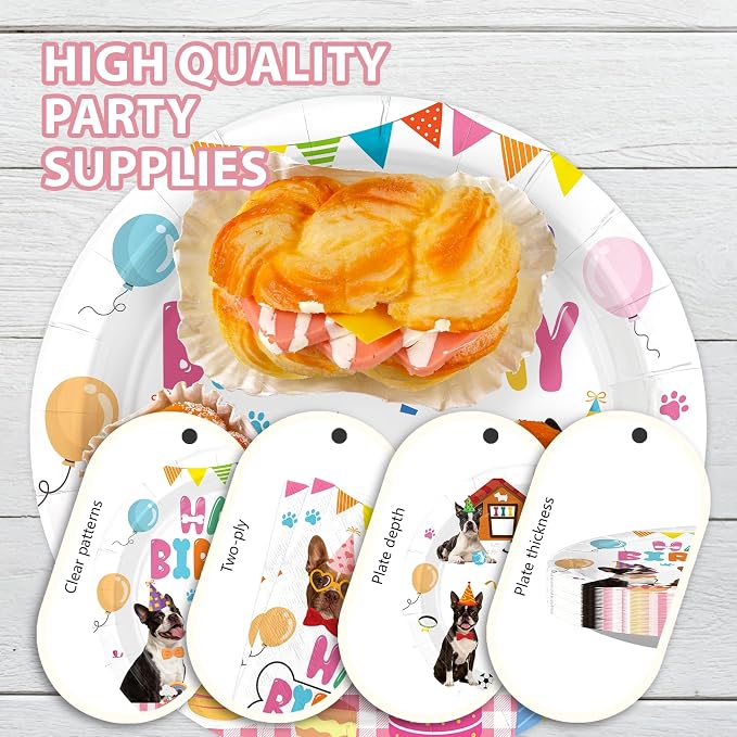 96 Pcs Boston Terrier Birthday Party Decoration Dog Puppy Theme Plates and - Image 6