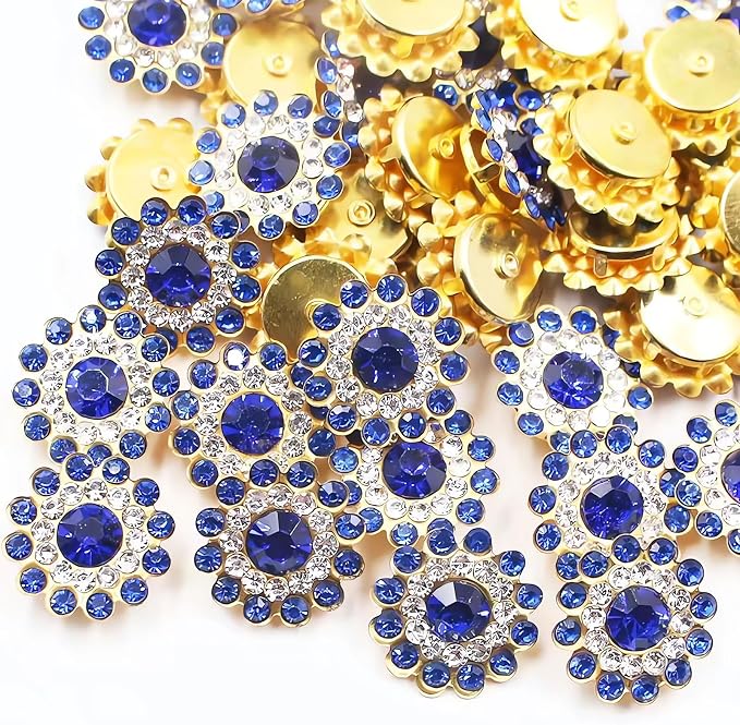 14mm 150pcs Crystals Dark Blue Glass Gems Sew on Rhinestones, Metal Base Claw by Unknown