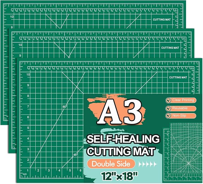 Self Healing Cutting Mat 3 Packs, 12×18 Inch Fabric Cutting Mats by Gomedi