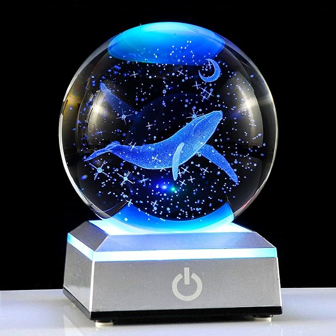 3D Engraved Whale K9 Crystal Ball by Ornalrist