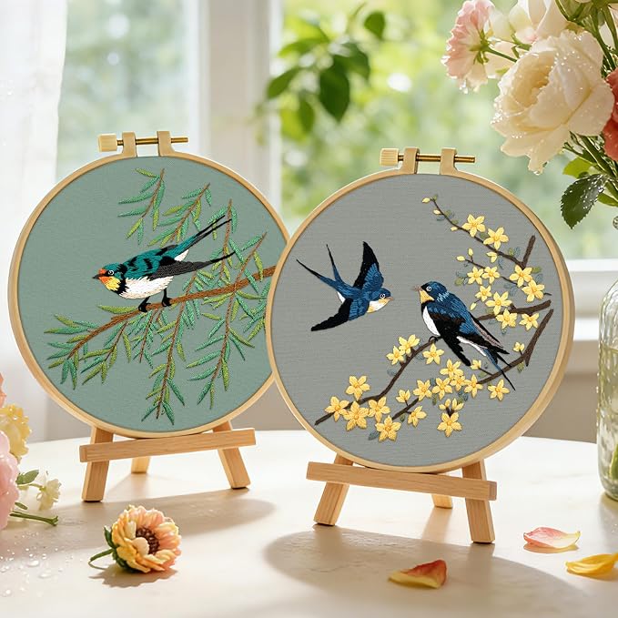 ERKOON Embroidery Kit for Beginners, 2 Set Floral Cross Stitch Set Include - Image 6