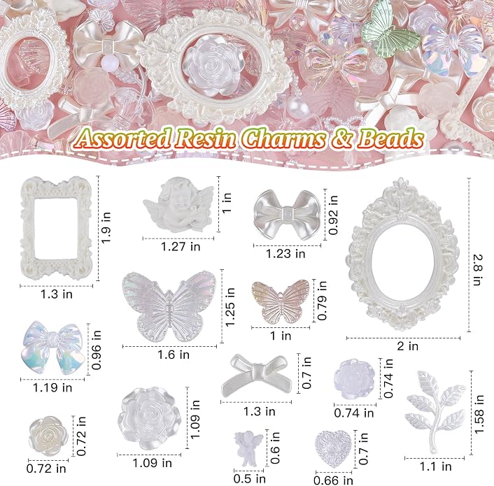 350 Pieces 3D Resin ABS Colorful Rose Flower Bows Butterfly Charms - Image 3