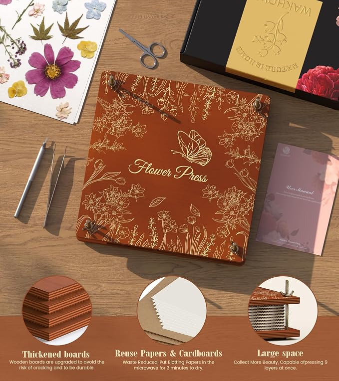 Wakhow Flower Press Kit – 11" x 11" Large Wooden Flower Presser - Image 4