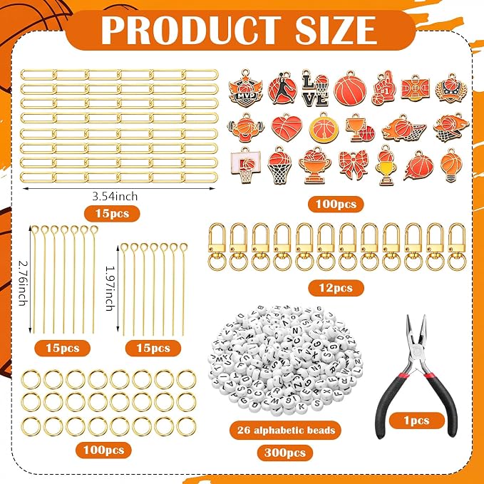CraftyDream 558 Pcs Basketball Keychain Making Kit DIY Basketball Charms Letter - Image 2