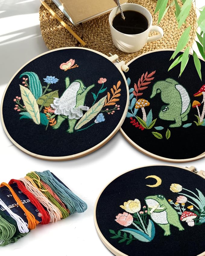 TINDTOP 3 Sets Embroidery Kit for Adults, Frog Embroidery Practice Kit | for - Image 7