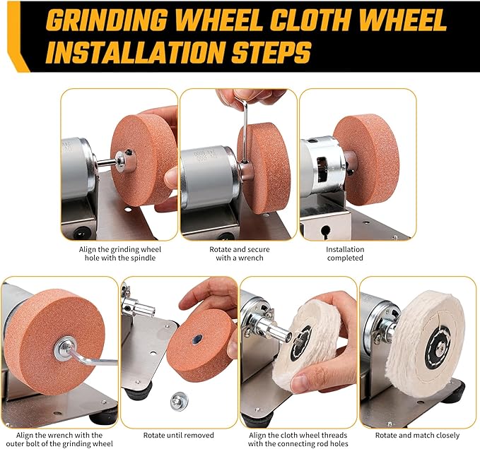 Mini Bench Grinder with 3 Wheels, Electric Multi-Purpose Grinding Machine for Metal, Wood, Knife Making, Jewelry Buffing, 6.3 x 3.5 inch Base