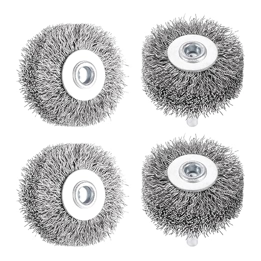 dophee 4Pcs 2 Inch Wire Wheel Brush for Drill Attachment 0.0118" Coarse Crimped Carbon Steel Wire 1/4 Inch Round Shank Wire Wheel Brush for Rust Corrosion Paint Removal