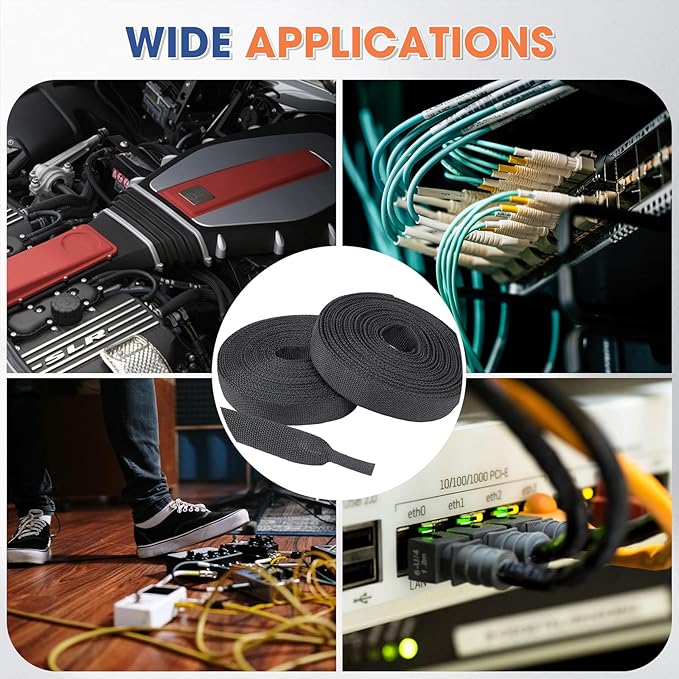 2:1 Heat shrinkable Braided Sleeving Fabric Wire Loom High Temp Heat Shrink Wiring Harness Abrasion Protector Cable Sleeve(1/2"-27ft)