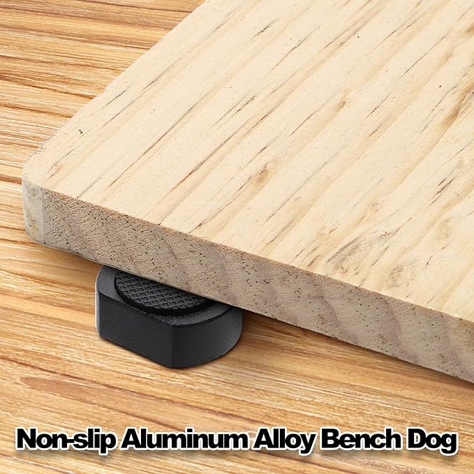 SOUJOY 6 Pack Aluminum Alloy Bench Dogs with Non-Slip Pad, 3/4" (19mm) Workbench Dog Clamps, MFT Table Stops for Woodworking & DIY Projects, Workbench Accessories, Black