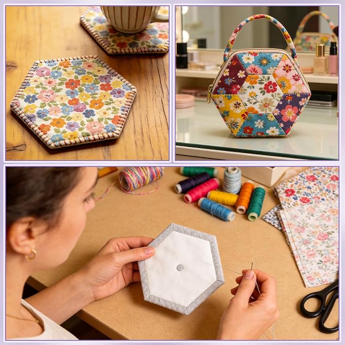 500 PCS Hexagon Piecing Paper Templates, Quilting Templates Accessories - Image 7