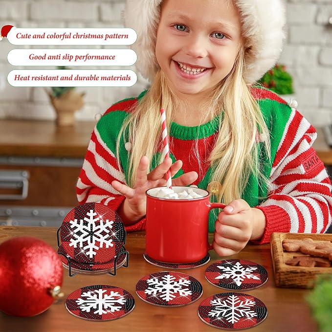 8 Pcs Christmas Snowflake Diamond Art Coasters Kit - Image 6