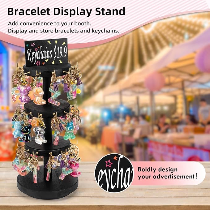 Pinzoveco Bracelet Holder, 3 Tier Wooden Rotating Bracelet Display Stand - Image 2