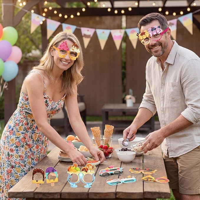 Pajean 32 Pcs Ice Cream Party Decorations Eyeglasses Ice Cream Themed Paper - Image 7