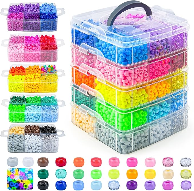 Gionlion 6000+ PCS Pony Beads 30 Assorted Colors Includes Glow in the Dark Bead by Gionlion
