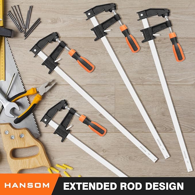 4-Pack 18 inch Long Bar Clamps, Heavy Duty, Force 600 Lbs, Adjustable and Quick Release, Woodworking Clamps, Throat Depth 2.5 inch with Plastic Handle