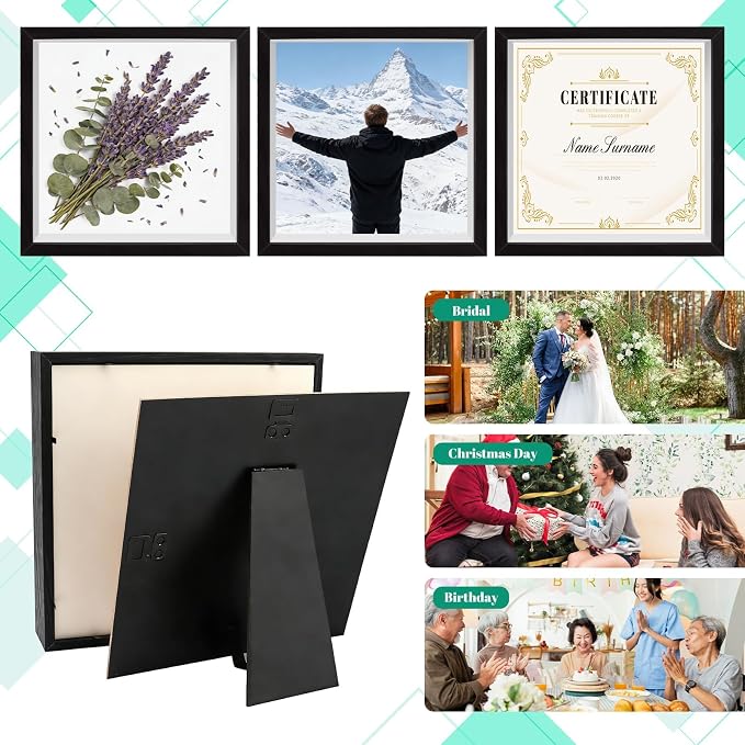 VOKOY 2 Pack 8" x 8" Shadow Box Frame, Wooden Black Hollow Photo Frame - Image 5