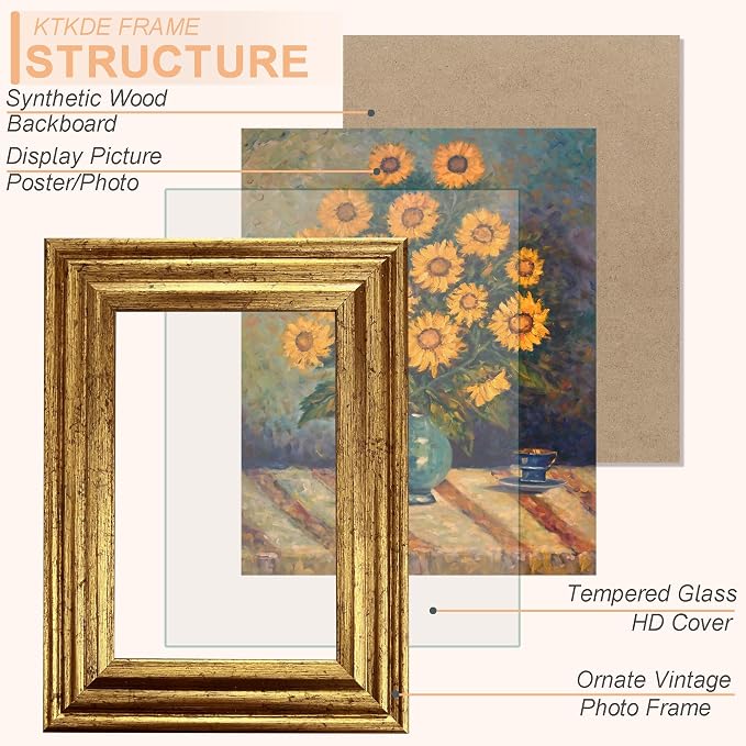 KTKDE 10x13 Picture Frame Set of 2, Ornate Vintage Gold Poster Frames - Image 2
